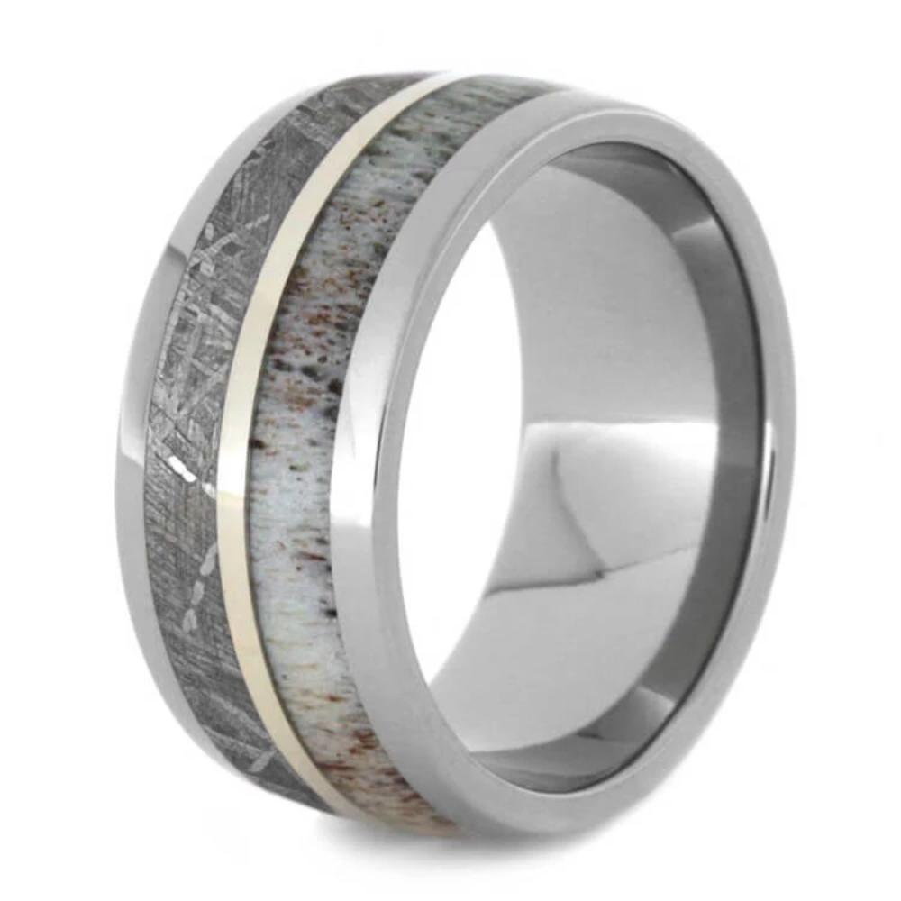Antler And Meteorite Ring With White Gold Pinstripe-1440 - Jewelry by Johan