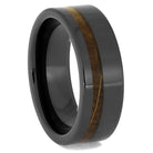 Flat Black Ceramic Ring with Whiskey Barrel Inlay