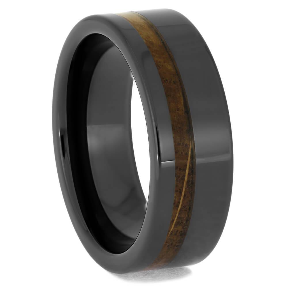 Whiskey barrel oak and black ceramic men's band