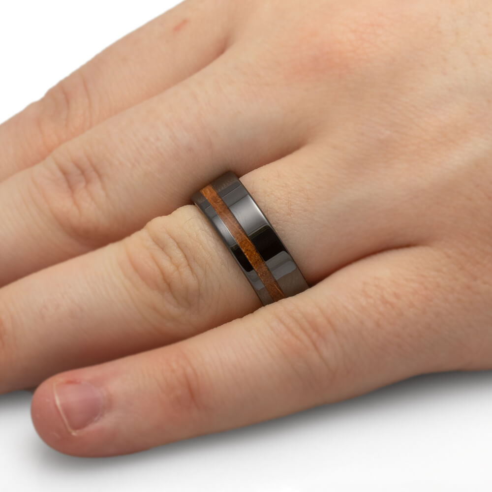 Black Ring with Whiskey Barrel Inlay