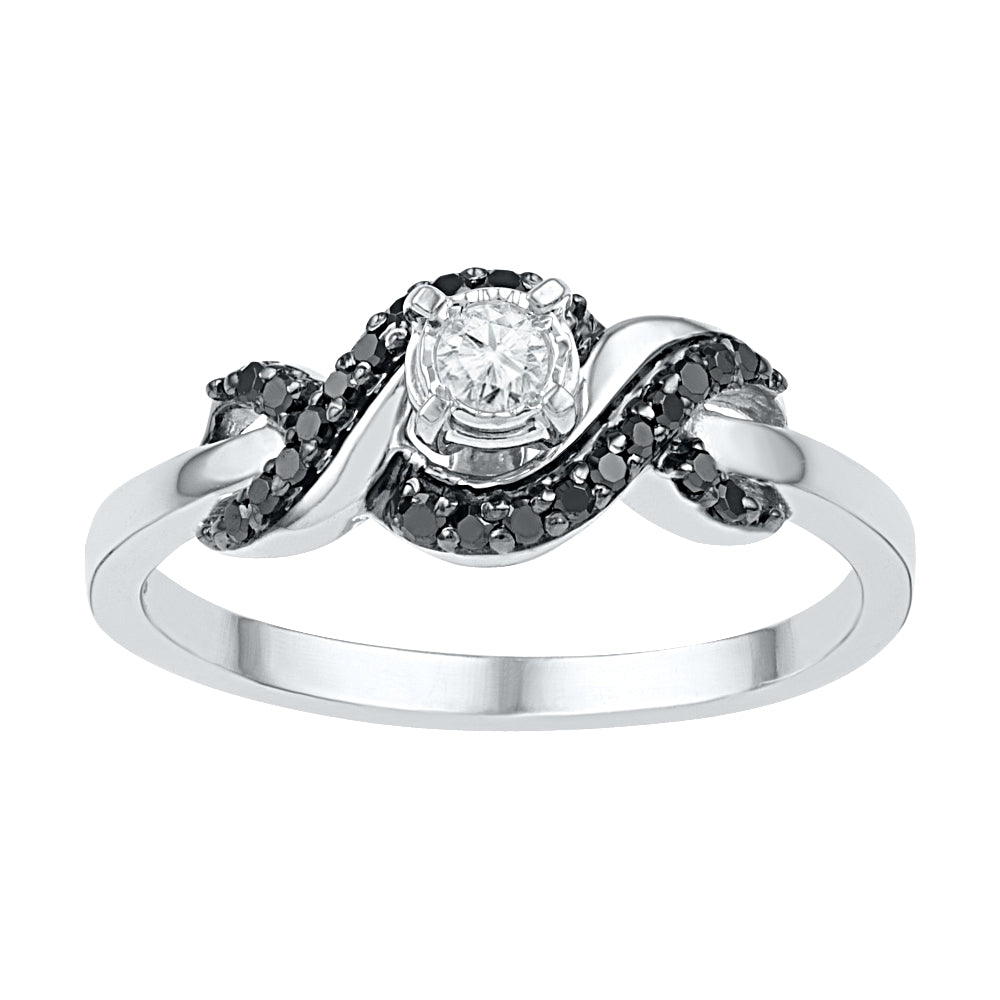 White and Black Diamond Engagement Ring in Sterling Silver-SHRP073254CAWBW-SS - Jewelry by Johan