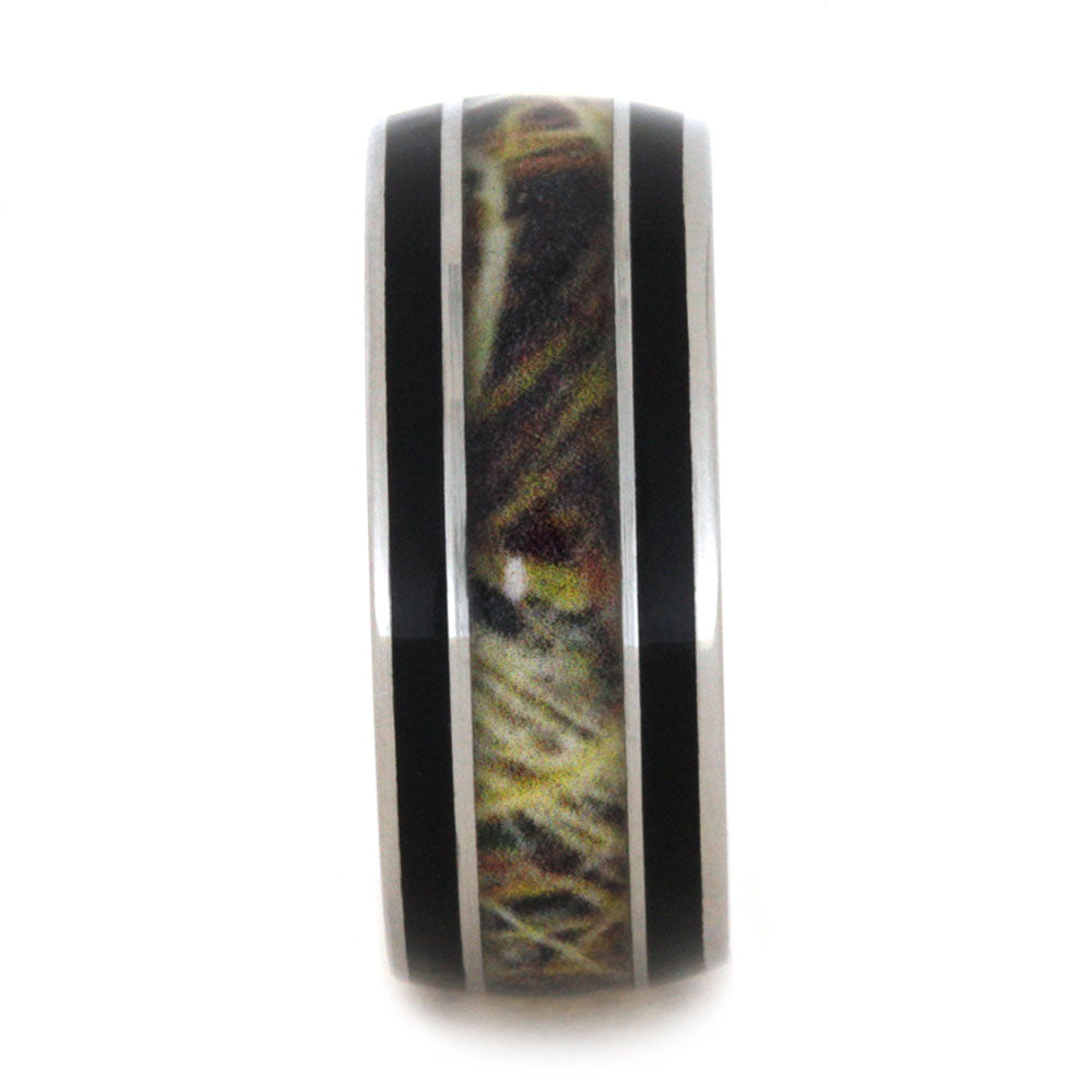 Titanium Wedding Band With Black Enamel And Camo Ring-3147 - Jewelry by Johan