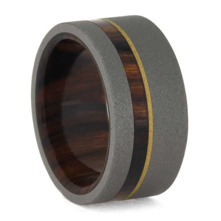 Ironwood Wedding Band In Sandblasted Titanium With Gold