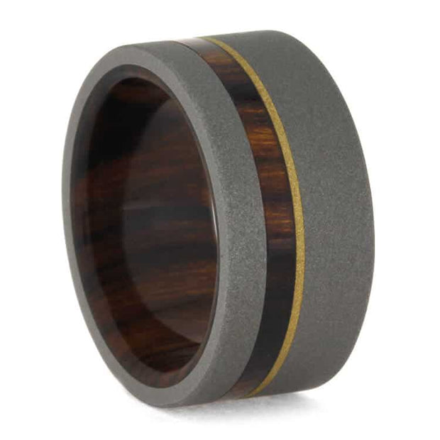 Ironwood Wedding Band In Sandblasted Titanium With Gold