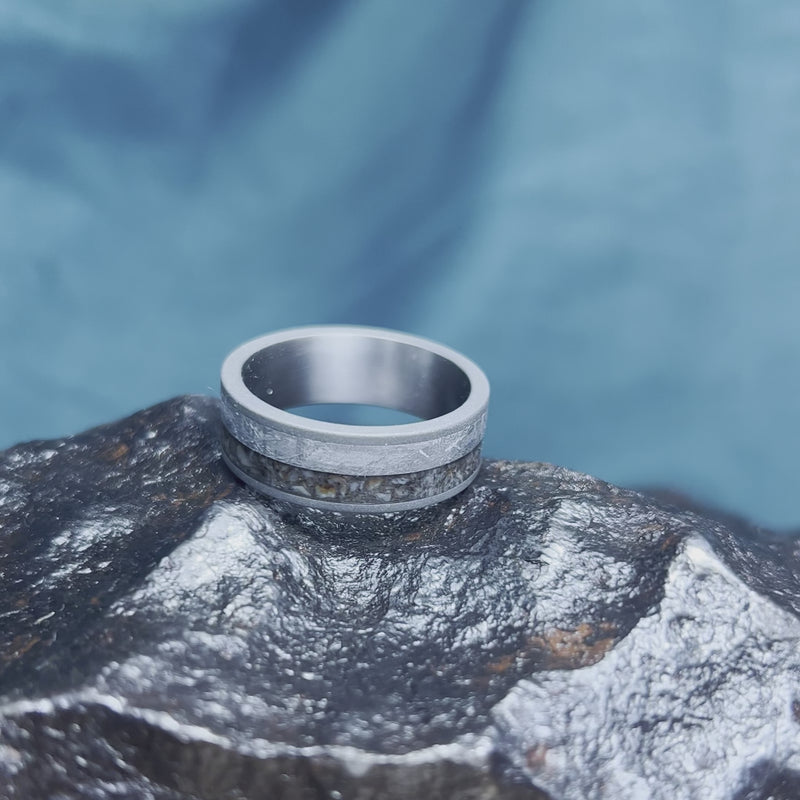 Meteorite Dinosaur Ring With Sandblasted Titanium Edges