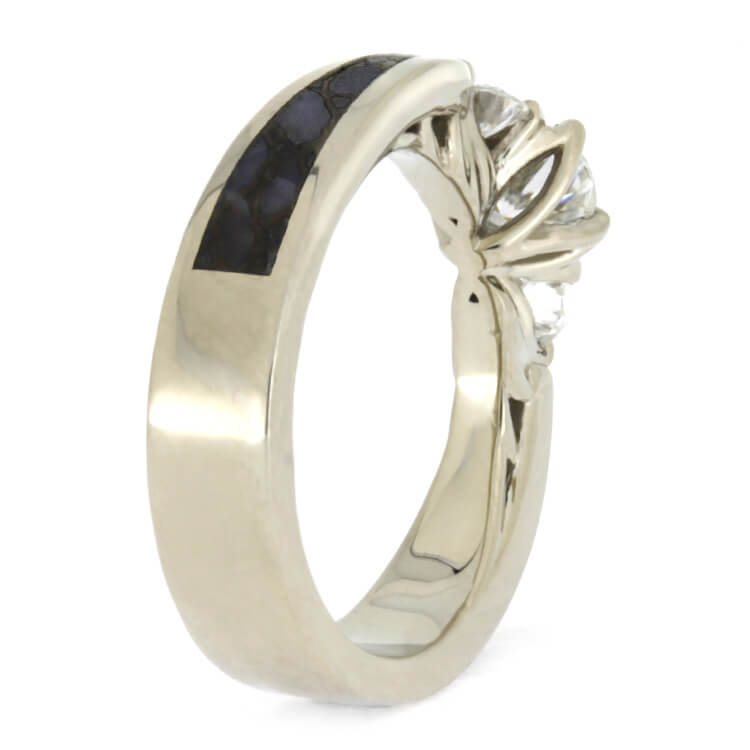 Three Stone White Gold Engagement Ring With Dinosaur Bone-2555 - Jewelry by Johan