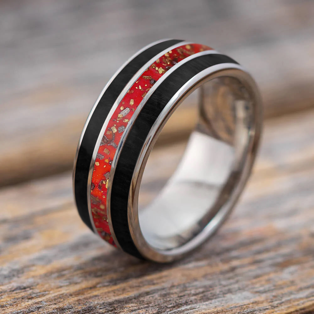 Unique Black & Red Men's Wedding Band
