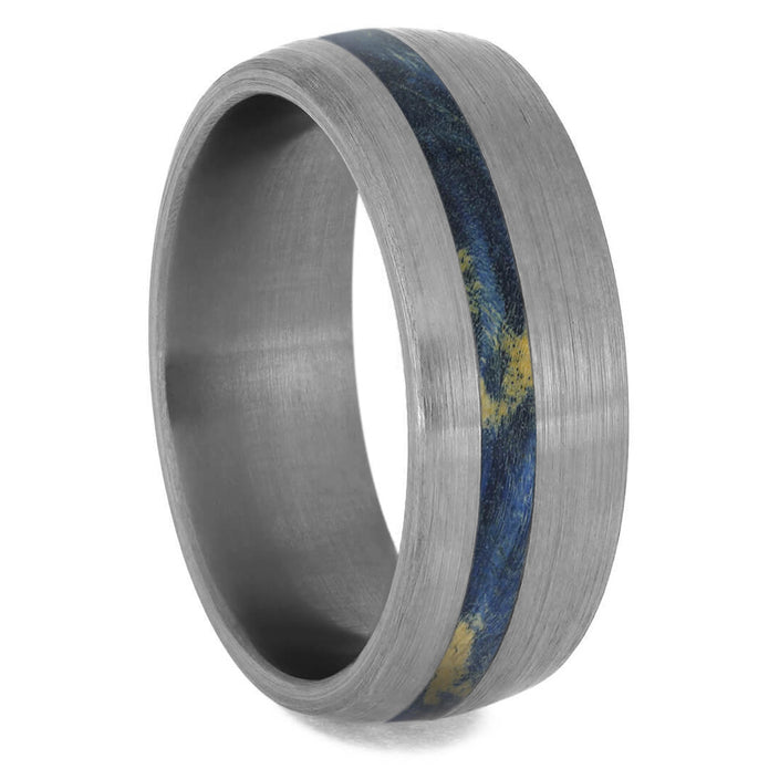 Blue Box Elder Wood Wedding Band With Brushed Titanium-4233 - Jewelry by Johan