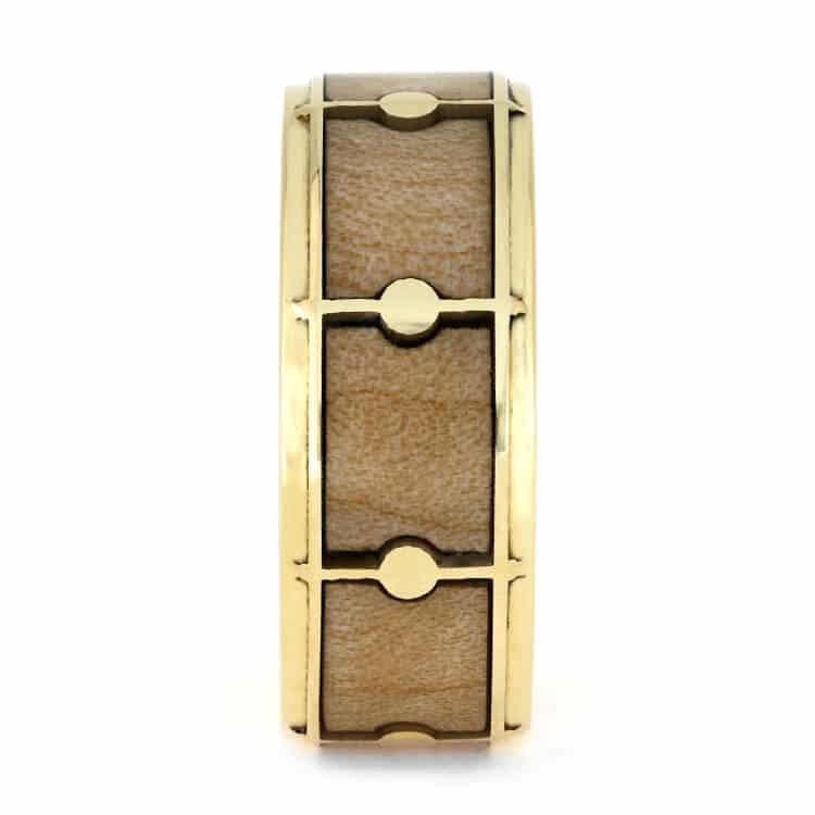 Drum Ring With Yellow Gold, Maple Wood Ring For Musicians-3809 - Jewelry by Johan
