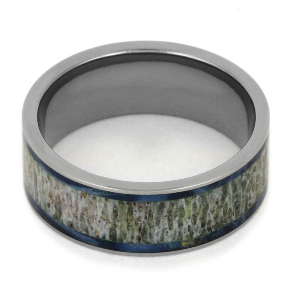 Antler Wedding Band With Blue Box Elder Burl Wood-2510 - Jewelry by Johan