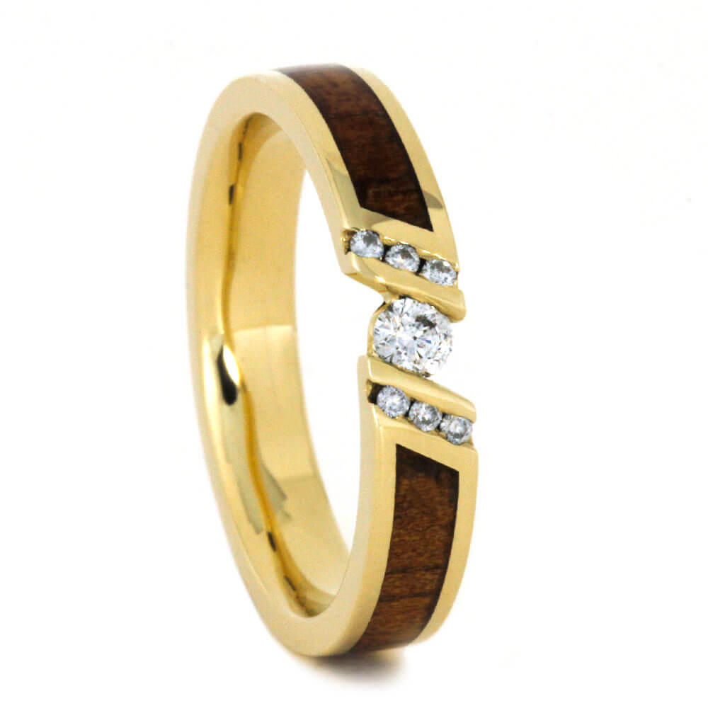 Unique Diamond Engagement Ring With Koa Wood, Yellow Gold Ring-3595 - Jewelry by Johan