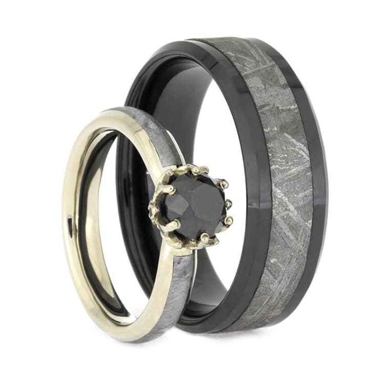 Black Diamond Meteorite Wedding Ring Set