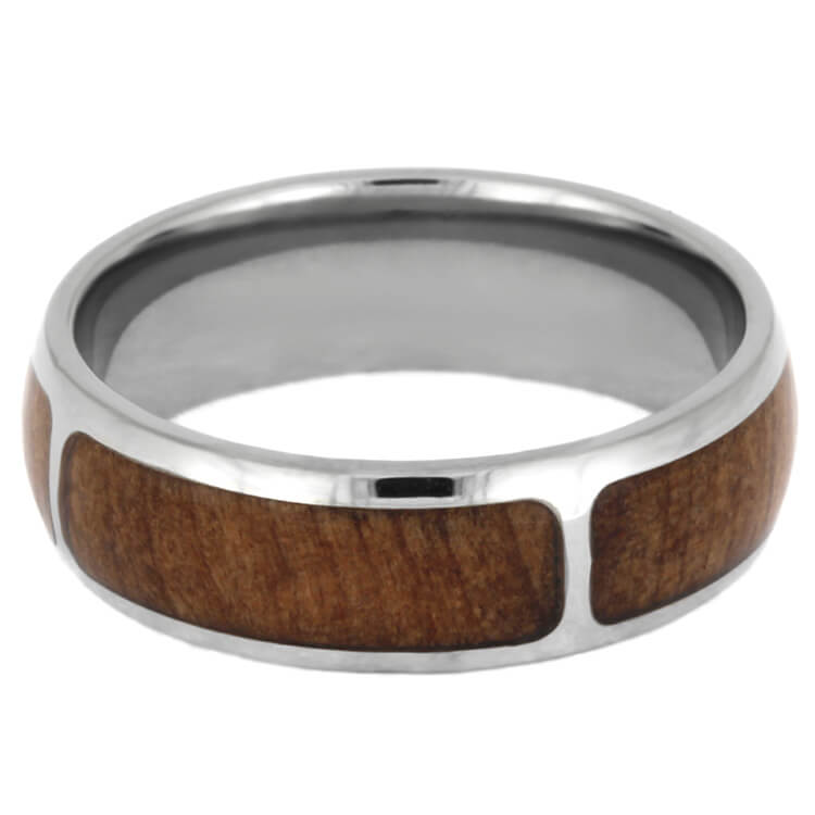 Natural Redwood Ring, Titanium Wedding Band With Partial Wood Inlays-3467 - Jewelry by Johan