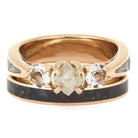 Rose Gold Ring Set With Three Stone Meteorite Engagement Ring
