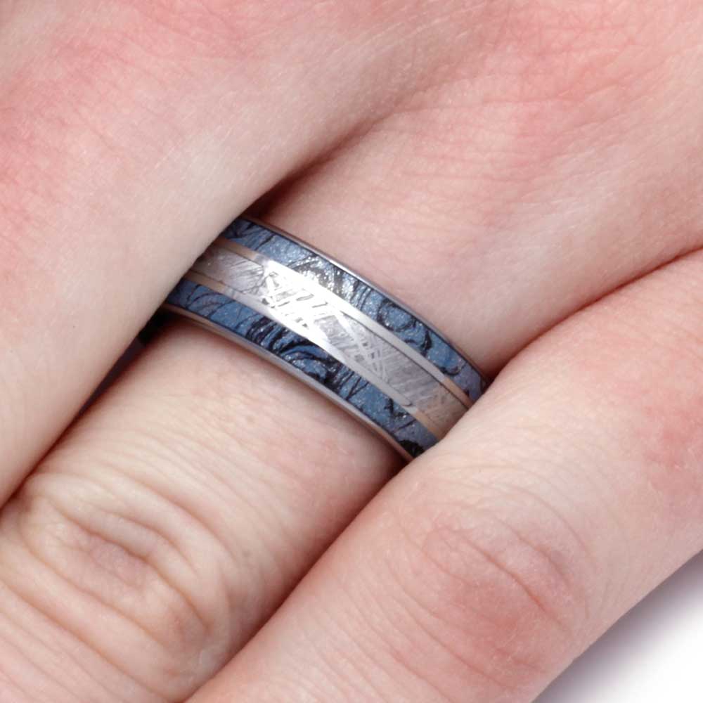 Tungsten Ring With Cobaltium Composite Mokume And Meteorite Inlays-2855 - Jewelry by Johan