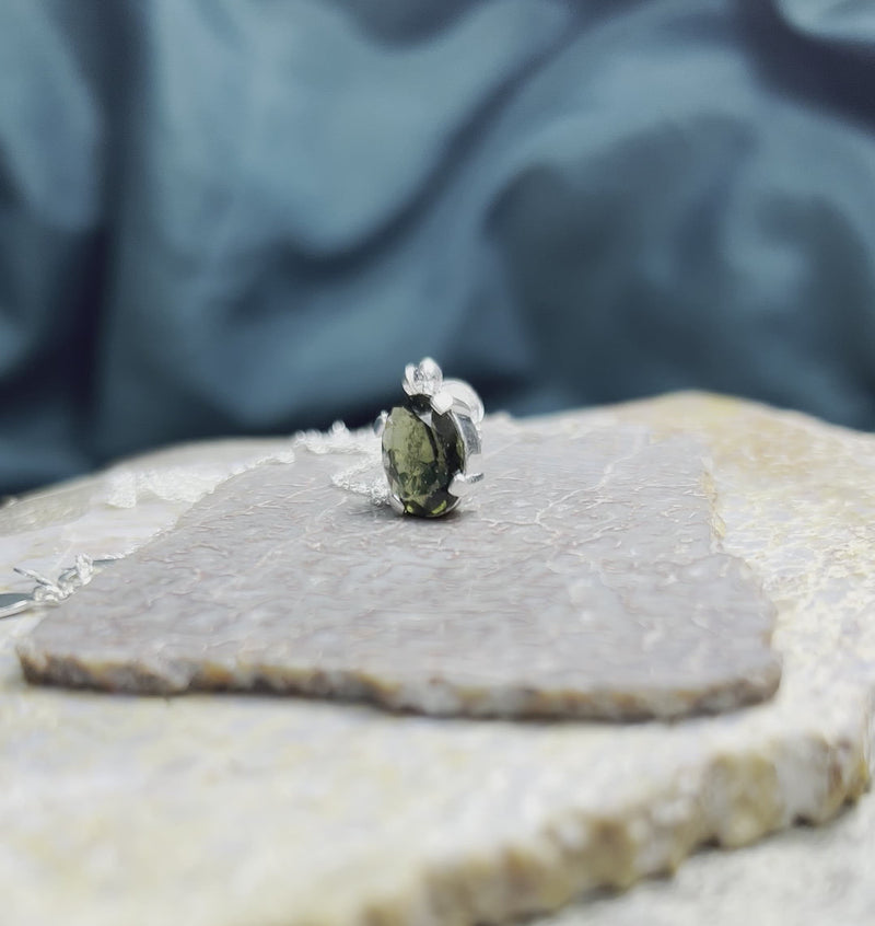 Faceted Moldavite Necklace in Sterling Silver
