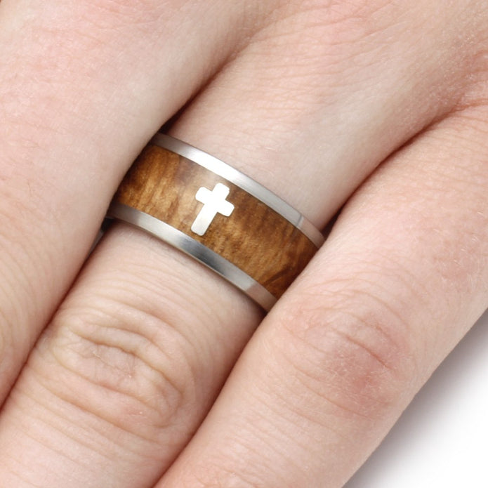 Faith Jewelry, Sterling Silver Cross Ring with Black Ash Burl-2024 - Jewelry by Johan