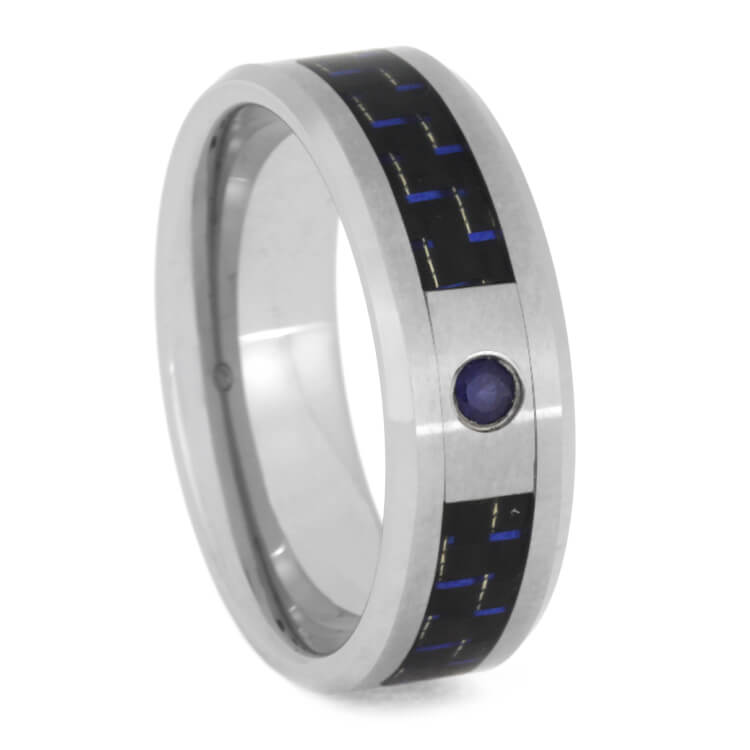 Blue Diamond Wedding Ring With Carbon Fiber In Tungsten, Size 12-RS9832 - Jewelry by Johan