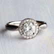 Halo Moissanite Engagement Ring, White Gold Ring With Meteorite-2407 - Jewelry by Johan