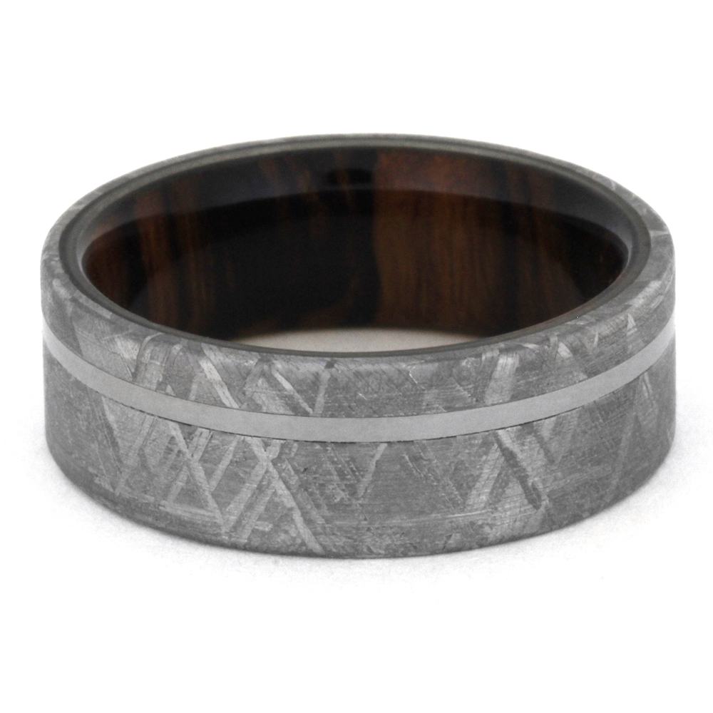 Meteorite Wedding Ring With Wood Sleeve, Ironwood Ring-3305 - Jewelry by Johan