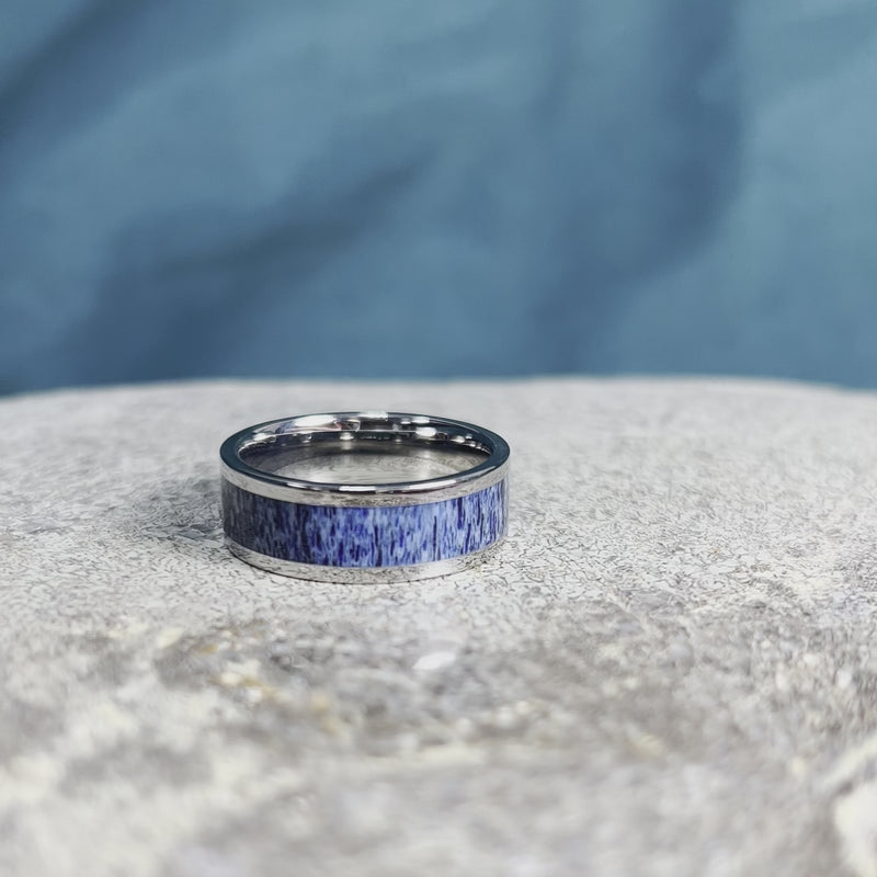 Colorful Titanium Ring with Blue Antler Inlay