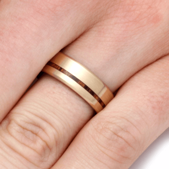 Solid Gold Wedding Band with Bocote Wood