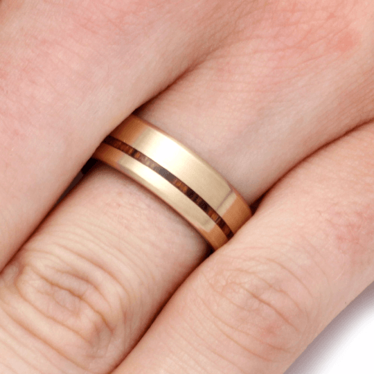 Gold Wedding Band with Bocote Wood-2218 - Jewelry by Johan