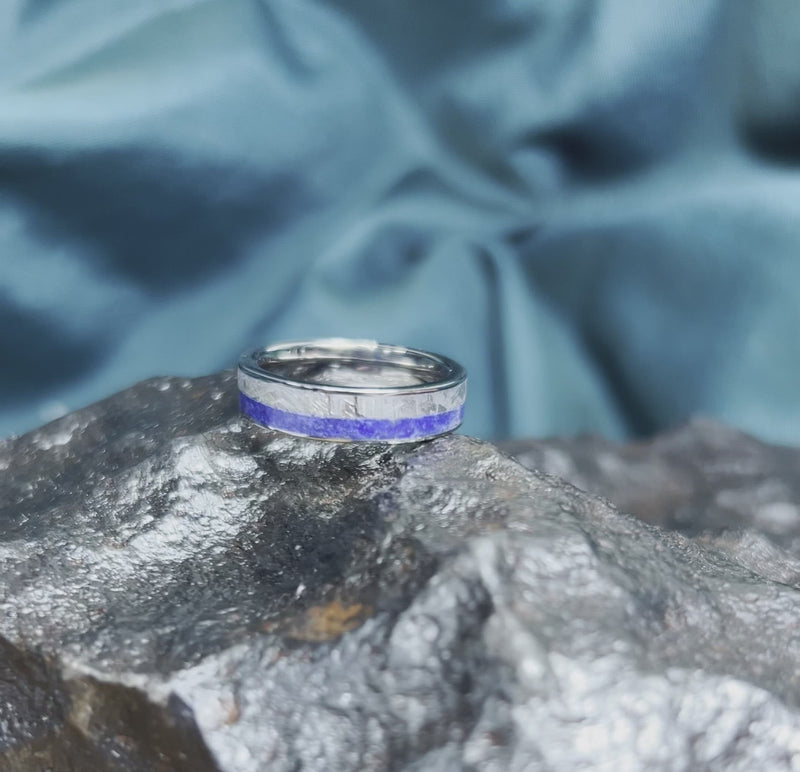 Men's Wedding Band with Lapis Lazuli and Gibeon Meteorite