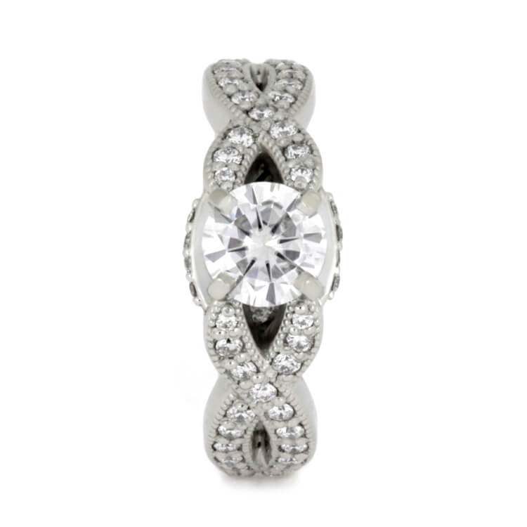 Moissanite Engagement Ring With Diamonds in Platinum-3671 - Jewelry by Johan