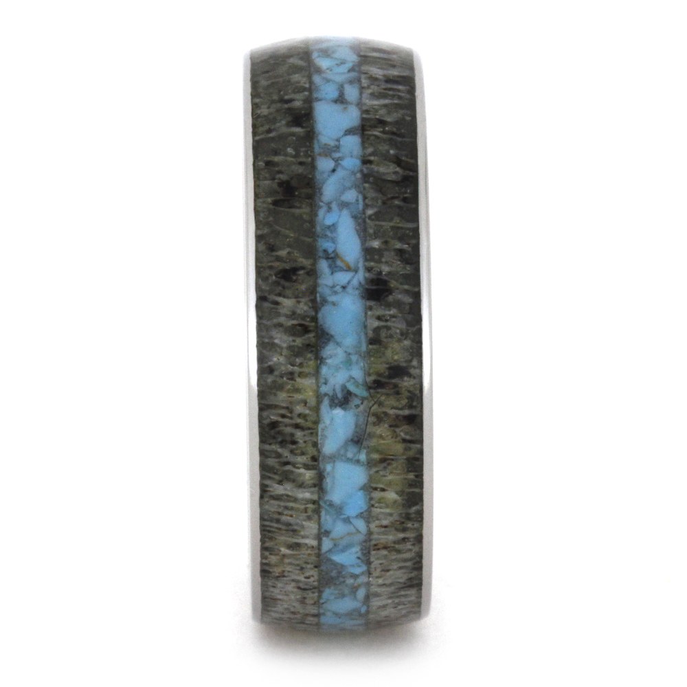 Deer Antler And Turquoise Ring In Titanium-3272 - Jewelry by Johan