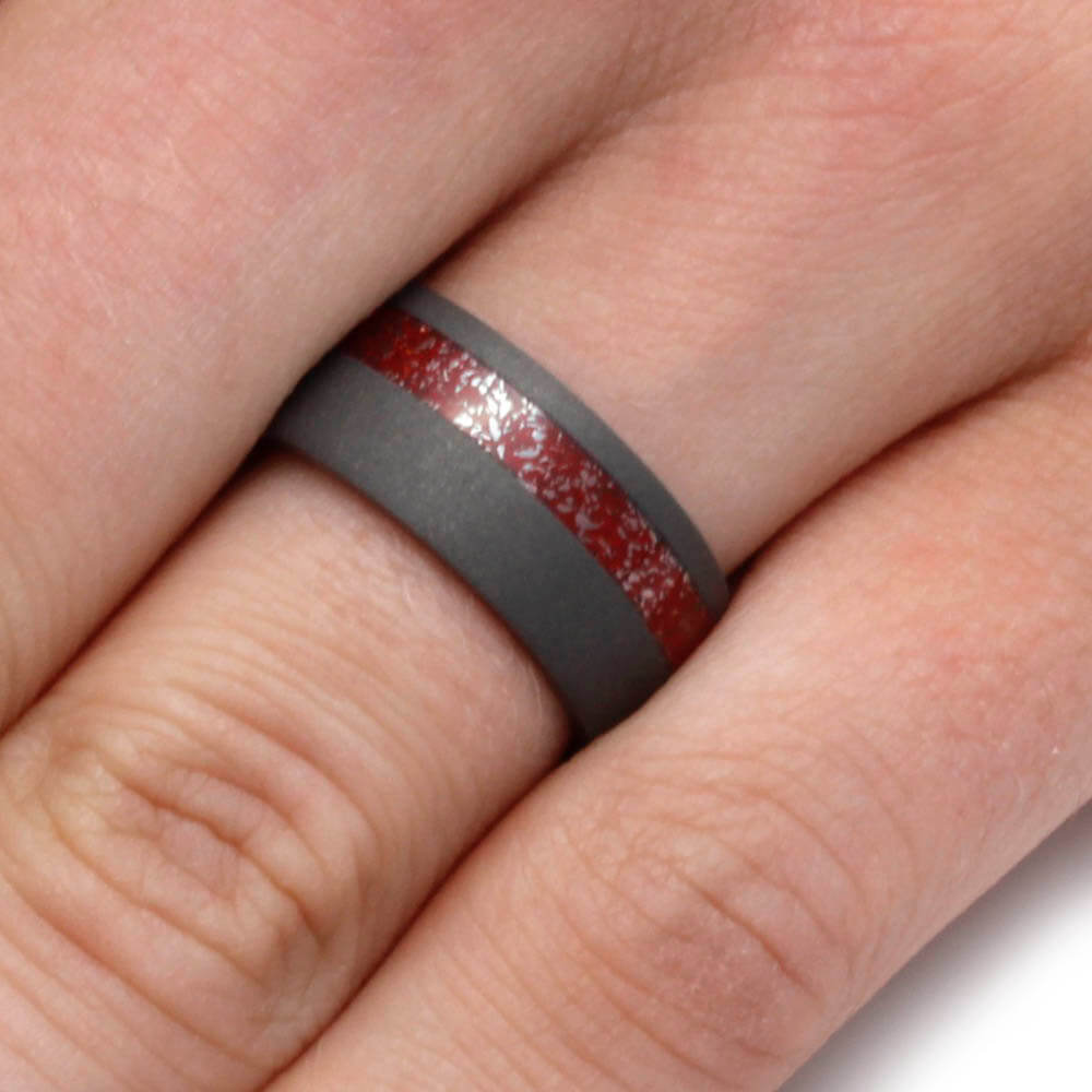 Red Grey Men s Wedding Band With Meteorite Jewelry By Johan