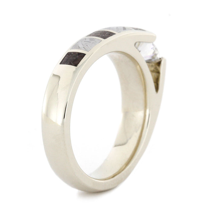 Forever One Moissanite Ring with Dinosaur Bone and Meteorite-3163 - Jewelry by Johan