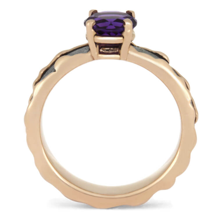 Amethyst Engagement Ring, Wavy Rose Gold Ring With Meteorite Inlay-2542 - Jewelry by Johan