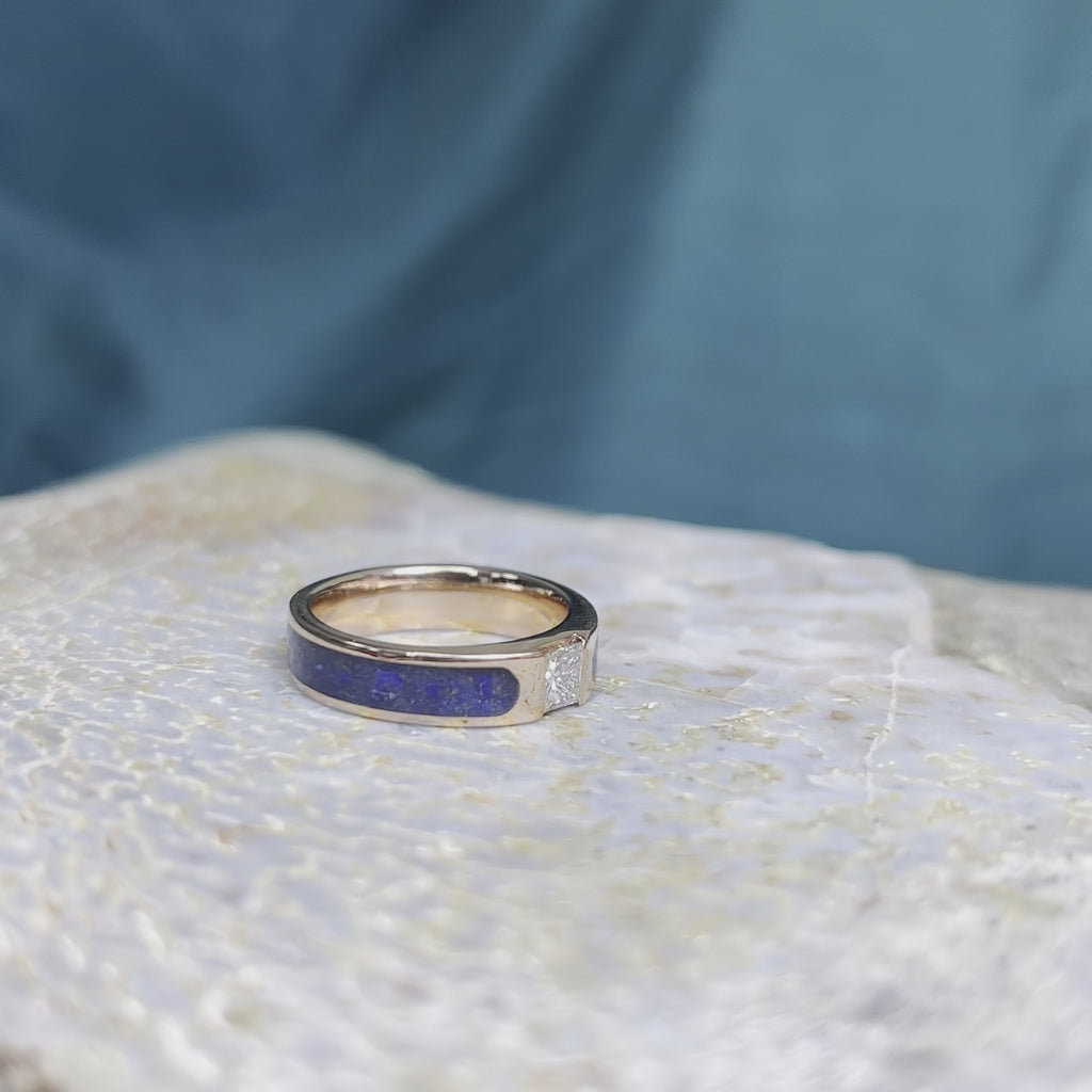 Princess Cut Gemstone Ring With Lapis Lazuli