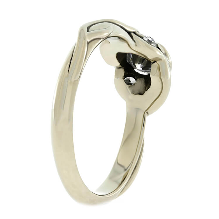 Three Stone Engagement Ring With Custom Leaf Pattern-3794 - Jewelry by Johan