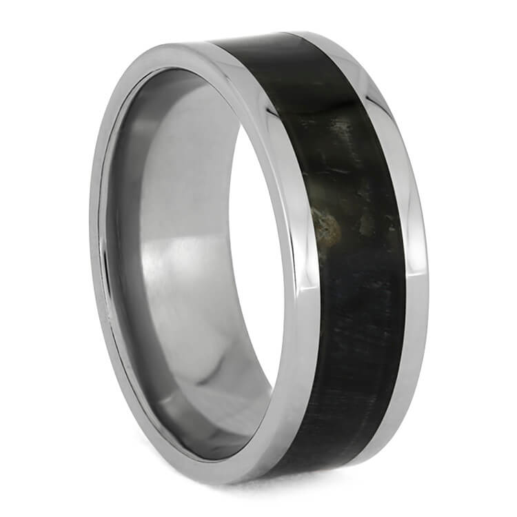 Black Springbok Horn Ring In Titanium