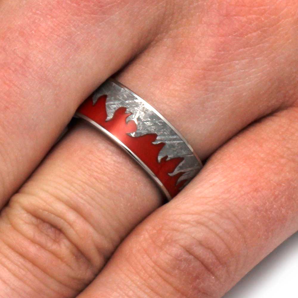 Red Fire Moonscape Ring With Carved Meteorite-3175 - Jewelry by Johan