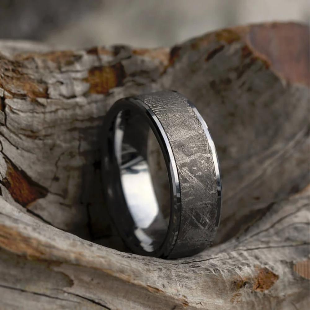 Tungsten Wedding Band with Gibeon Meteorite Inlay-1653 - Jewelry by Johan