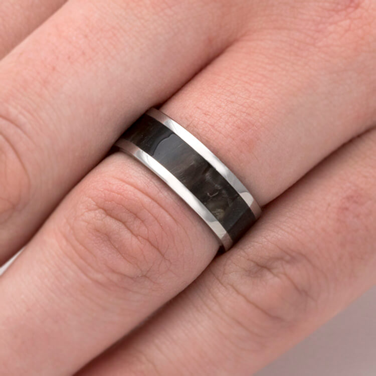 Springbok Horn Ring In Polished Titanium, Hunter's Wedding Band-3739 - Jewelry by Johan