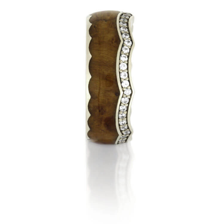 Diamond Eternity Wedding Band, Teak Wood Crown Ring With White Gold-DJ1014WG - Jewelry by Johan