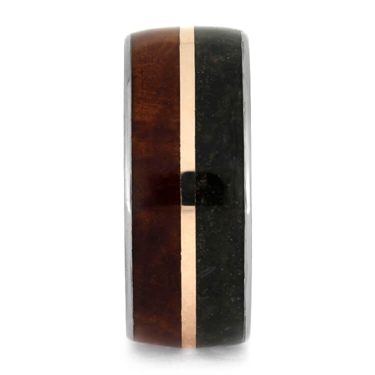 Wood and Dinosaur Bone Wedding Band With Rose Gold-3689 - Jewelry by Johan