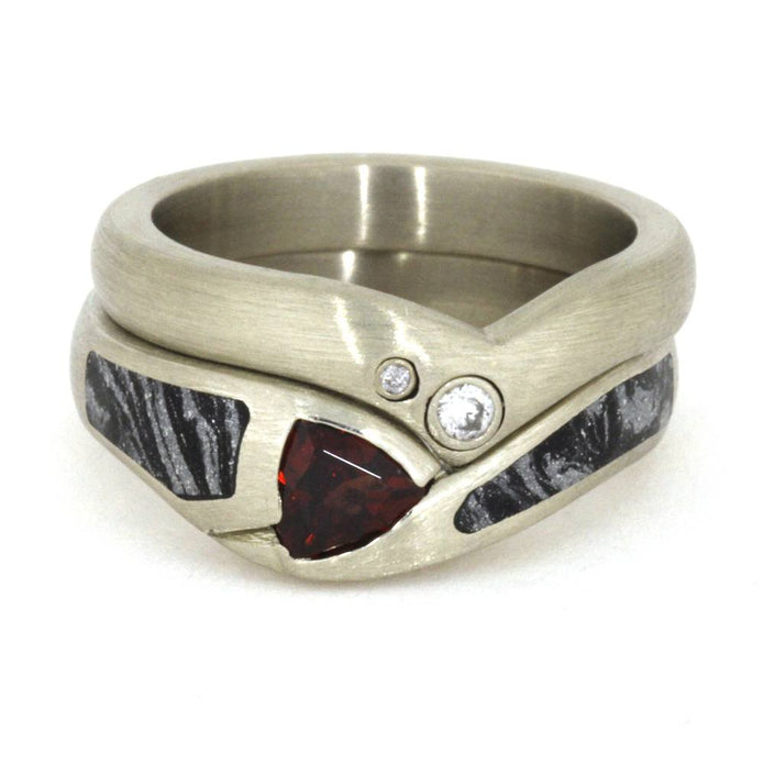 Diamond Wedding Band with Ruby Engagement Ring