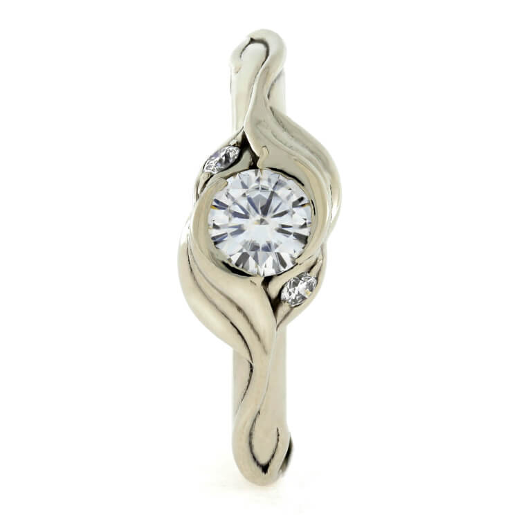 Three Stone Engagement Ring With Custom Leaf Pattern-3794 - Jewelry by Johan