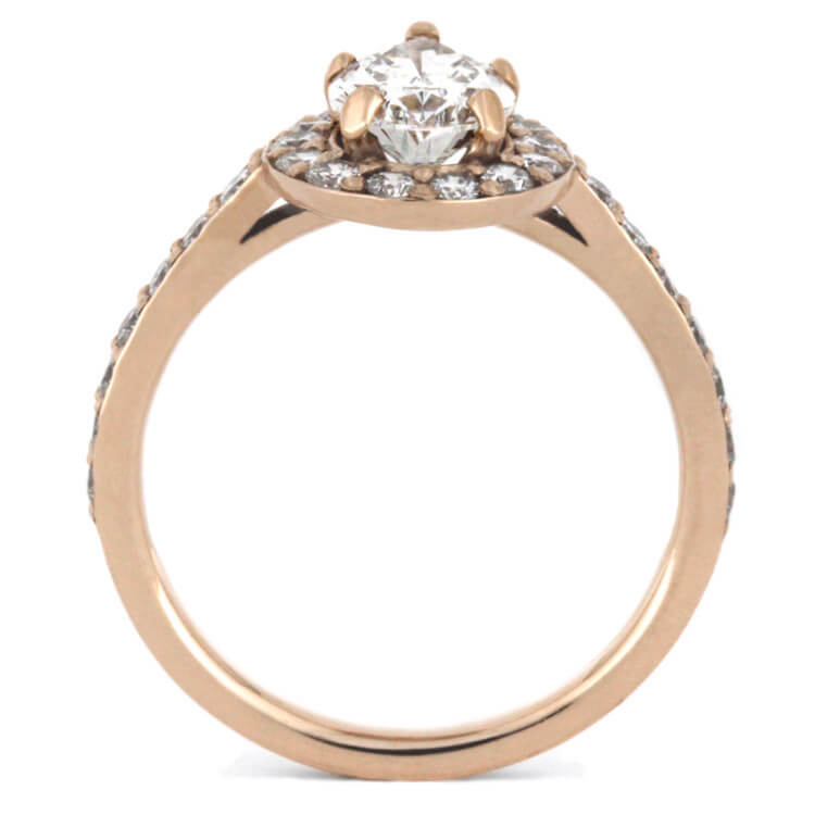 Pear Shaped Moissanite Engagement Ring, Diamond Halo Ring In Rose Gold-2309 - Jewelry by Johan