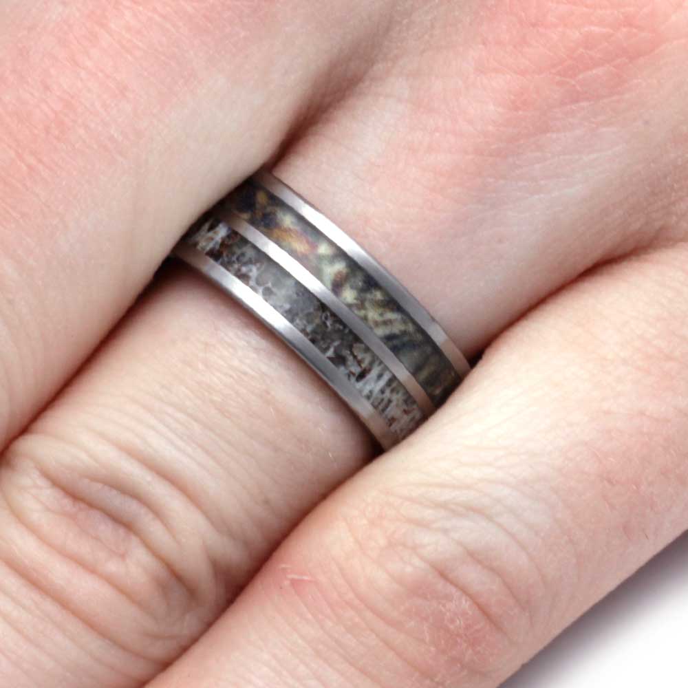 Camo Wedding Ring with Deer Antler Inlay