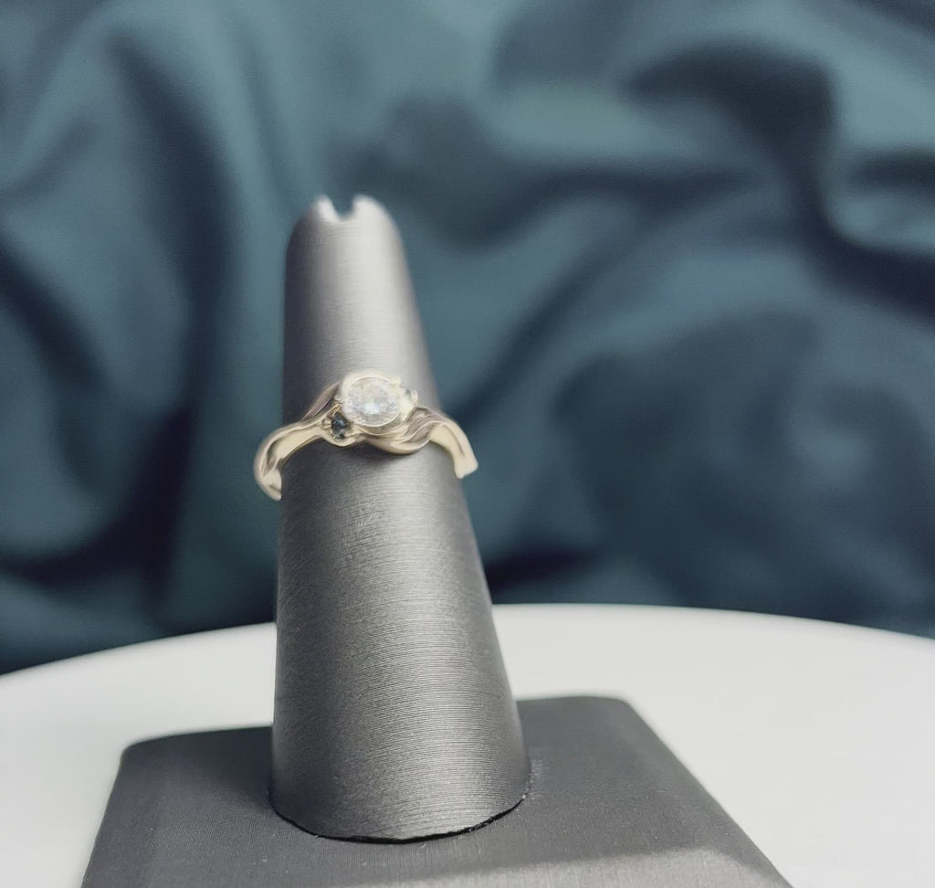 Three Stone Engagement Ring With Custom Leaf Pattern