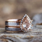Pear Shaped Morganite Bridal Set, Meteorite And Rose Gold