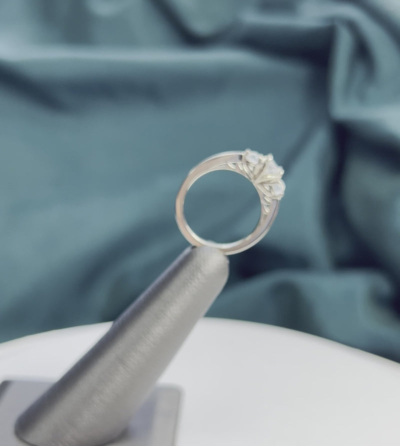Moonstone & Moissanite Three Stone Engagement Ring