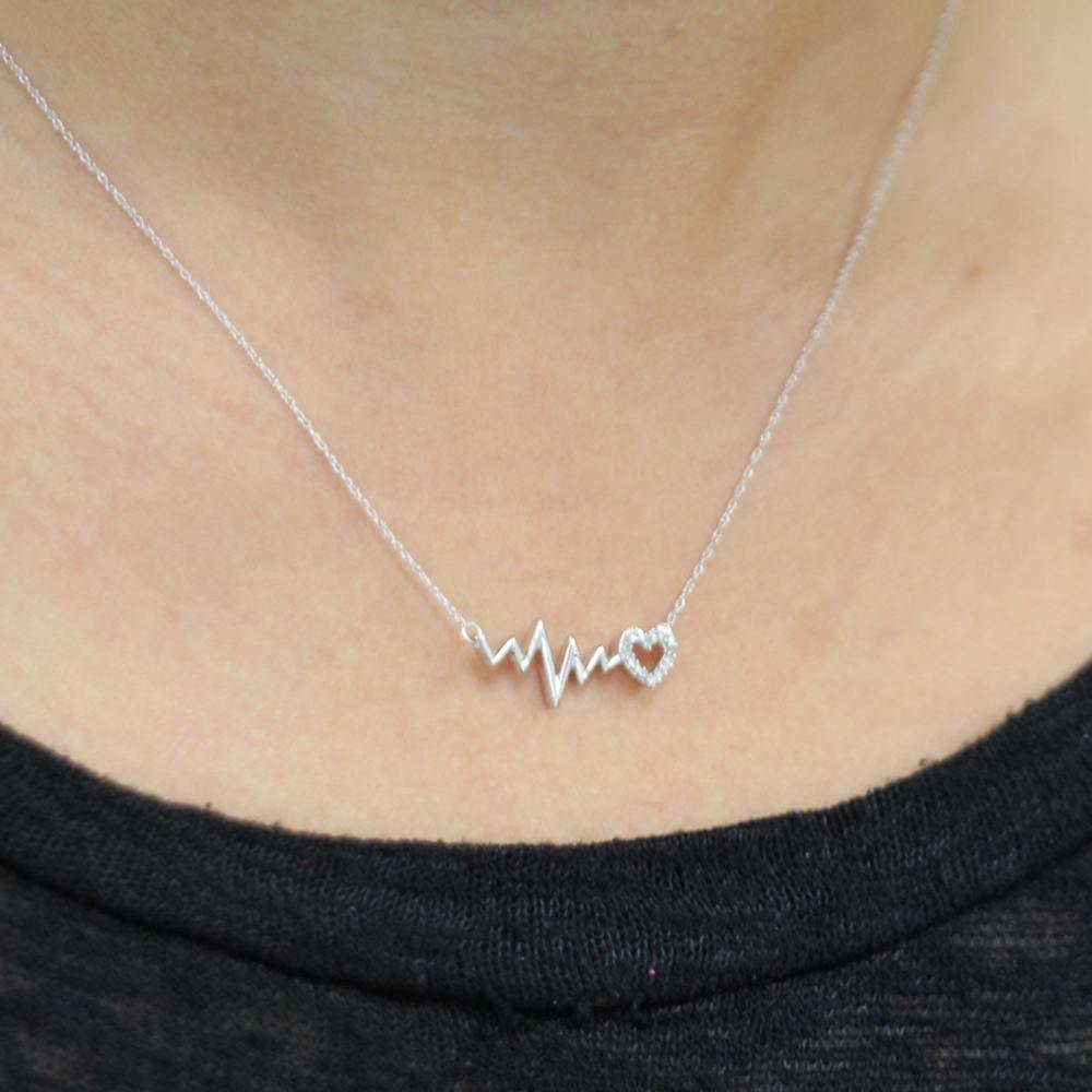 Heartbeat with Diamond Heart Necklace, Silver or White Gold-SHNF019363AAW - Jewelry by Johan