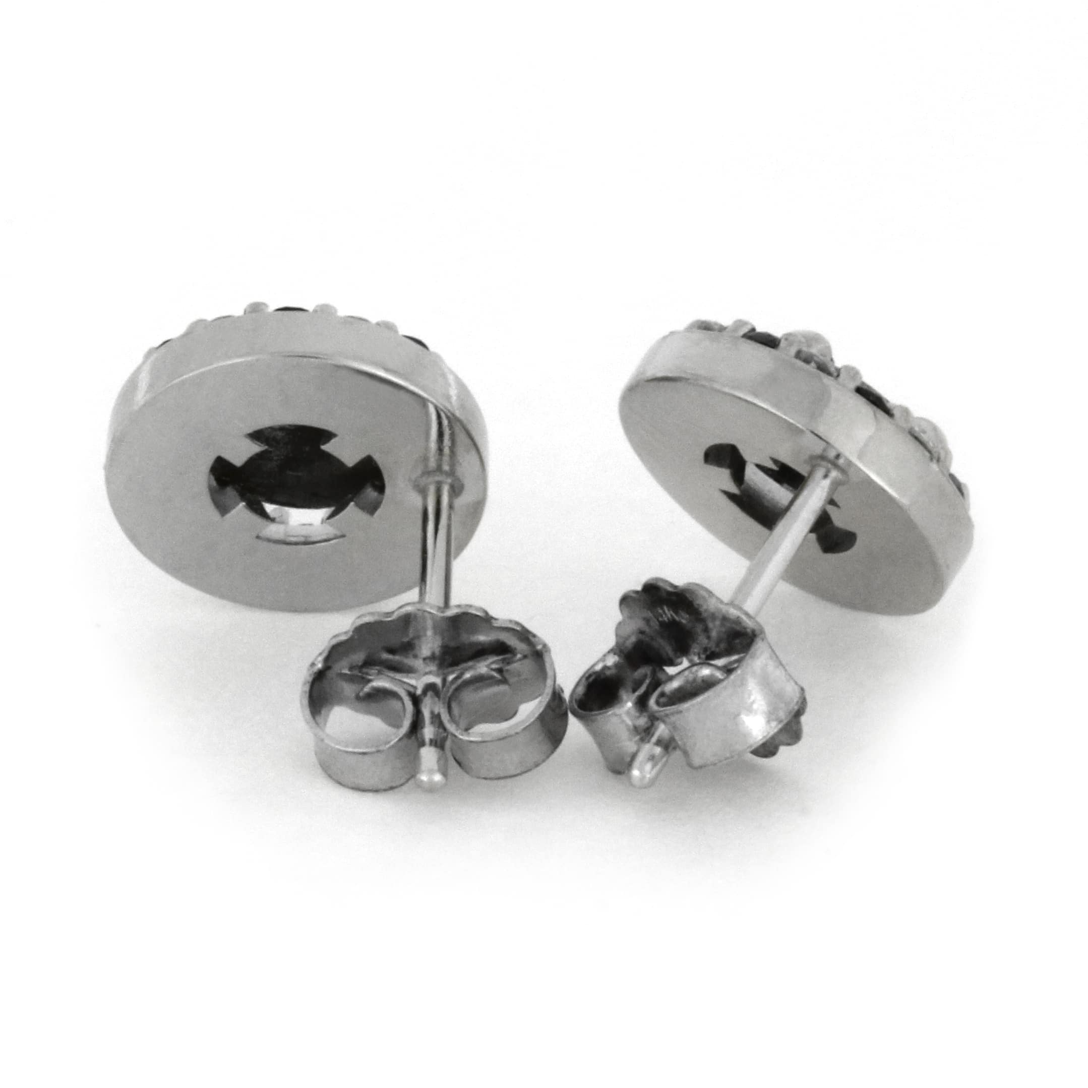 Meteorite Earrings With White And Black Diamonds On 14k White Gold
